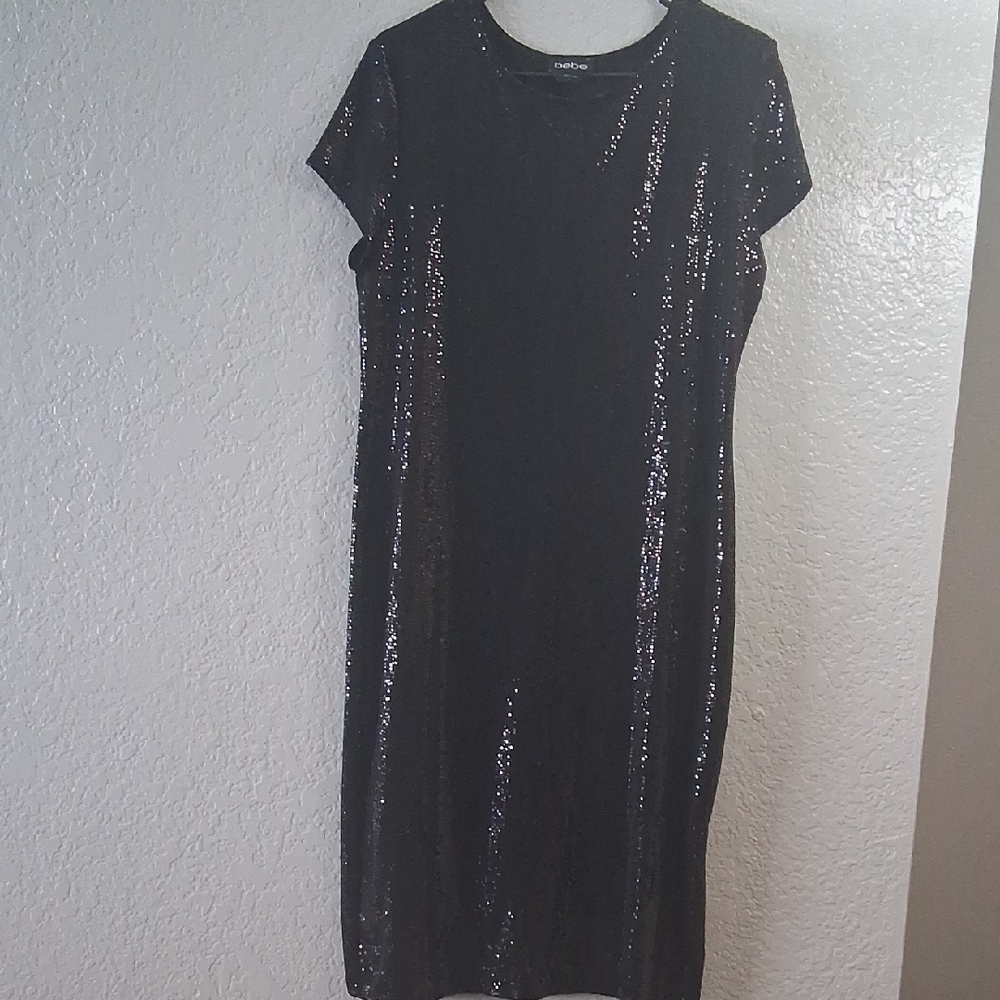 bebe Black Sequin Midi Sheath Dress